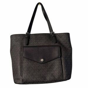 Authentic Michael Kors Black Monogram Tote with Front Envelope Pocket